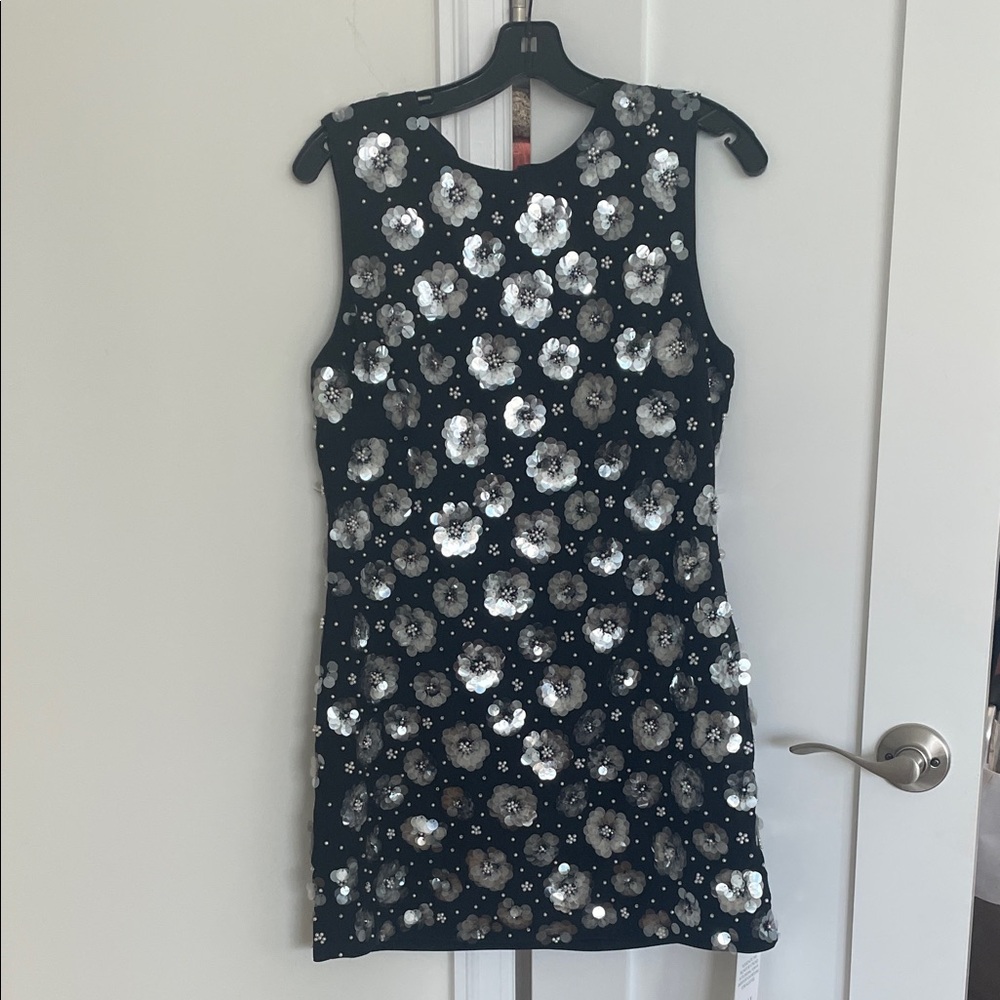 Milly Black Mini Dress with Silver Floral Accents